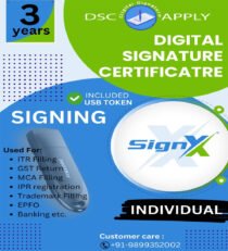 SignX Class 3 Individual Signing DSC For 3 Years With Token