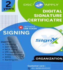 SignX Class 3 Organization Signing DSC for 2 Years Without Token