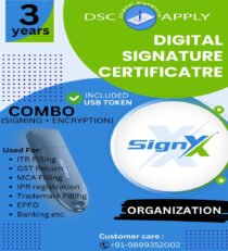 SignX Class 3 Combo DSC Organization Signing and Encryption For 3 Years with token